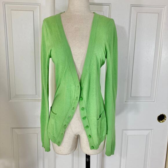 Anthropologie green button up cardigan ladies medium cotton Modal V-neck sweater - Picture 2 of 8